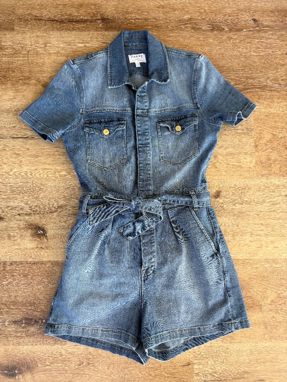 Frame Maxson Utility Denim Short Jumpsuit - Belted Romper